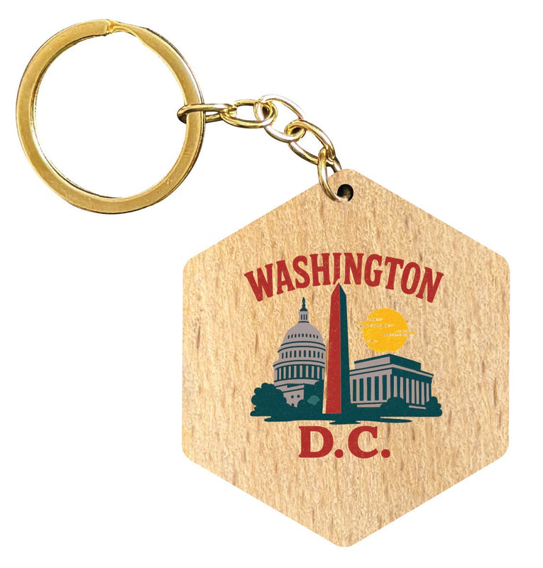 Washington DC Vintage Design Souvenir Flat Wooden Keychain (Multiple Shapes) 