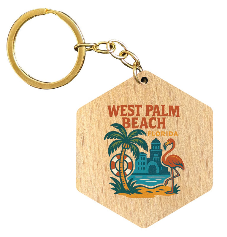 West Palm Beach Florida Vintage Design Souvenir Flat Wooden Keychain (Multiple Shapes) 