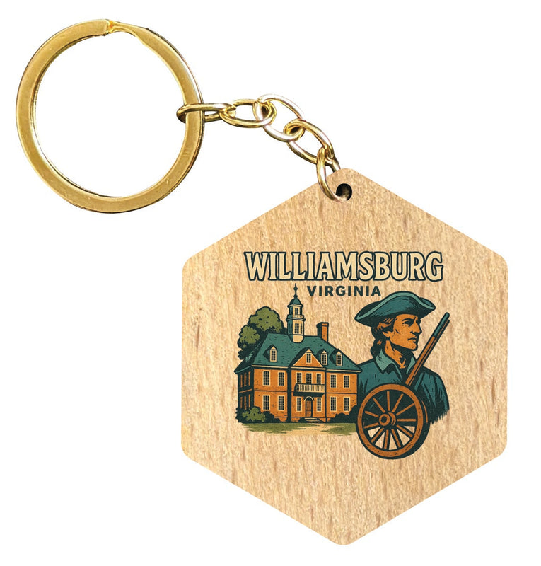 Williamsburg Virginia Vintage Design Souvenir Flat Wooden Keychain (Multiple Shapes) 