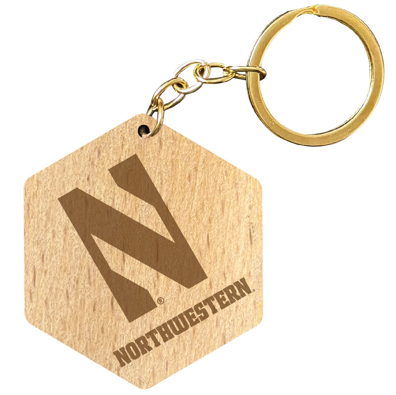 Northwestern University Wildcats 2" Engraved Wooden Hexagon Keychain Officially Licensed Collegiate Product Single