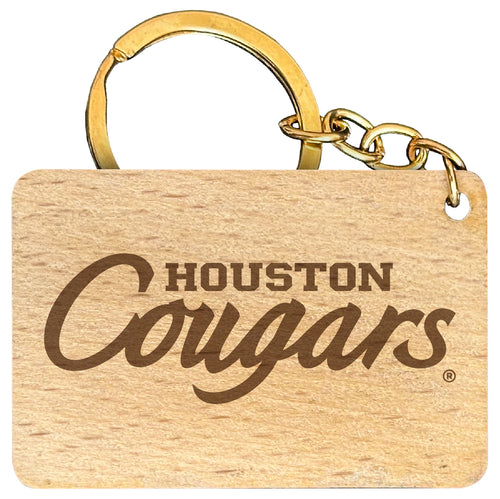 University of Houston Engraved Flat Wood Keychain 1.5