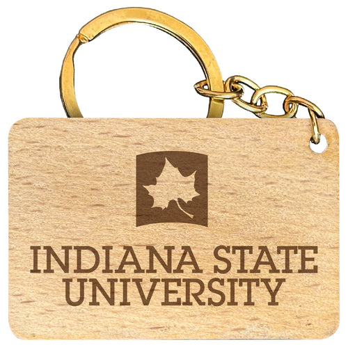 Indiana State University Engraved Flat Wood Keychain 1.5