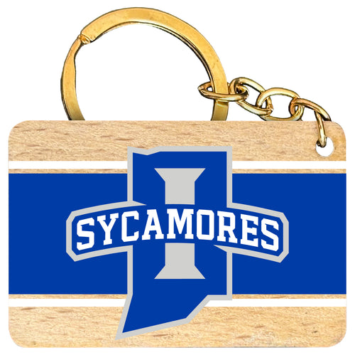 Indiana State University Flat Wood Keychain 1.5