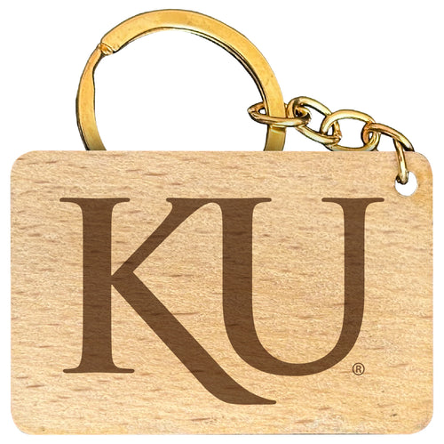 Kansas Jayhawks Engraved Flat Wood Keychain 1.5