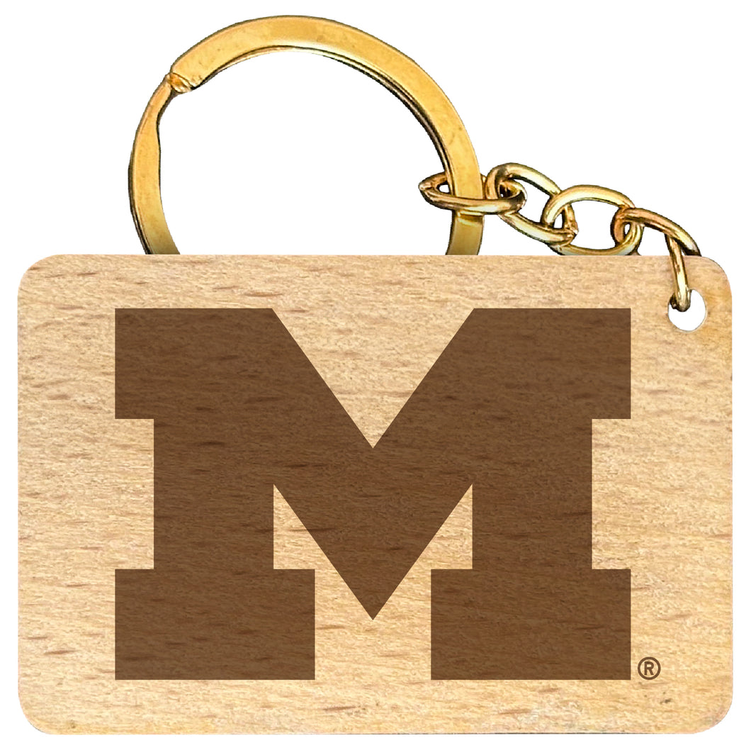 Michigan Wolverines Engraved Flat Wood Keychain 1.5