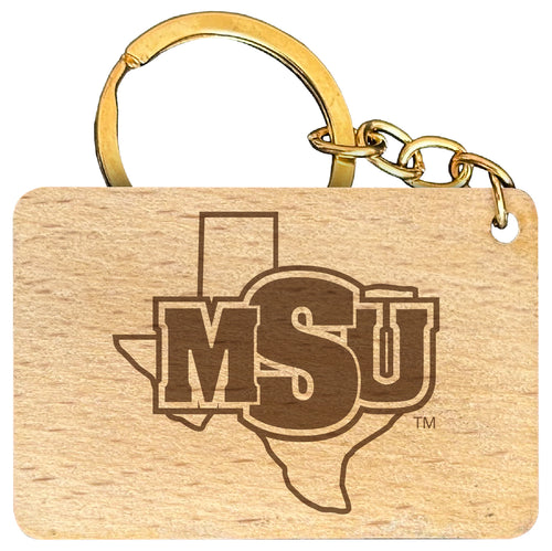 Midwestern State University Mustangs Engraved Flat Wood Keychain 1.5