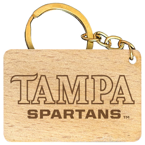 University of Tampa Spartans Engraved Flat Wood Keychain 1.5
