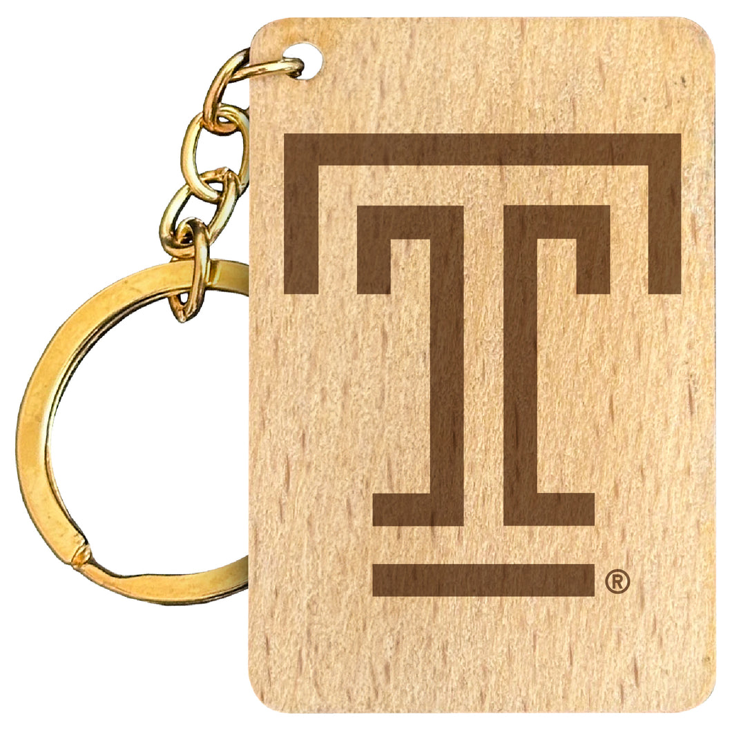 Temple University Engraved Flat Wood Keychain 1.5