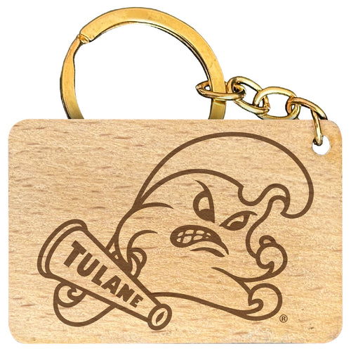 Tulane University Green Wave Engraved Flat Wood Keychain 1.5