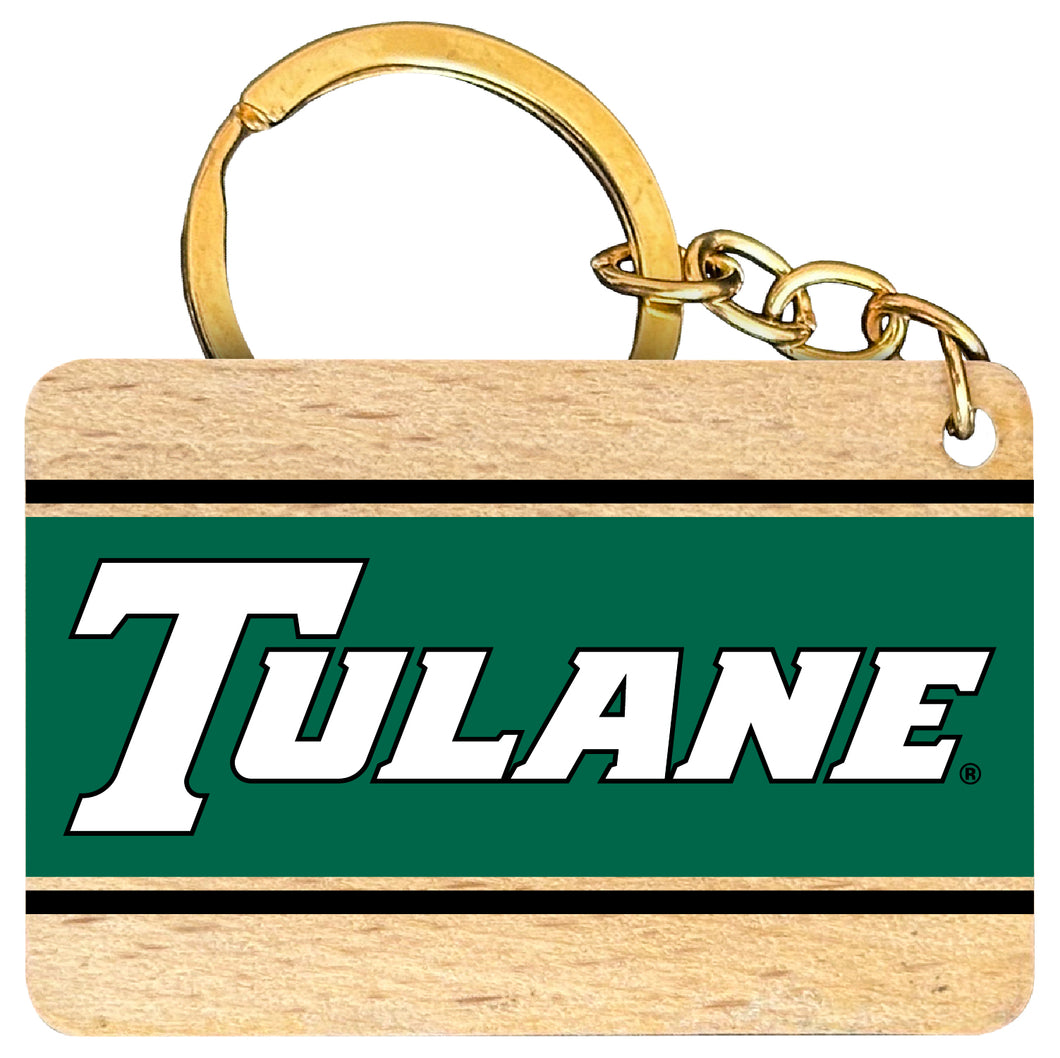 Tulane University Green Wave Flat Wood Keychain 1.5