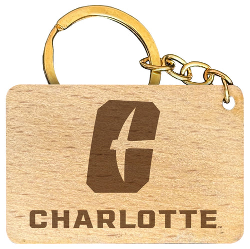 North Carolina Charlotte Forty-Niners Engraved Flat Wood Keychain 1.5