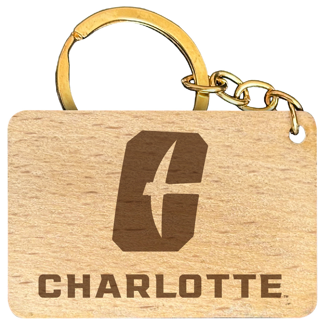 North Carolina Charlotte Forty-Niners Engraved Flat Wood Keychain 1.5