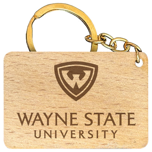 Wayne State Engraved Flat Wood Keychain 1.5