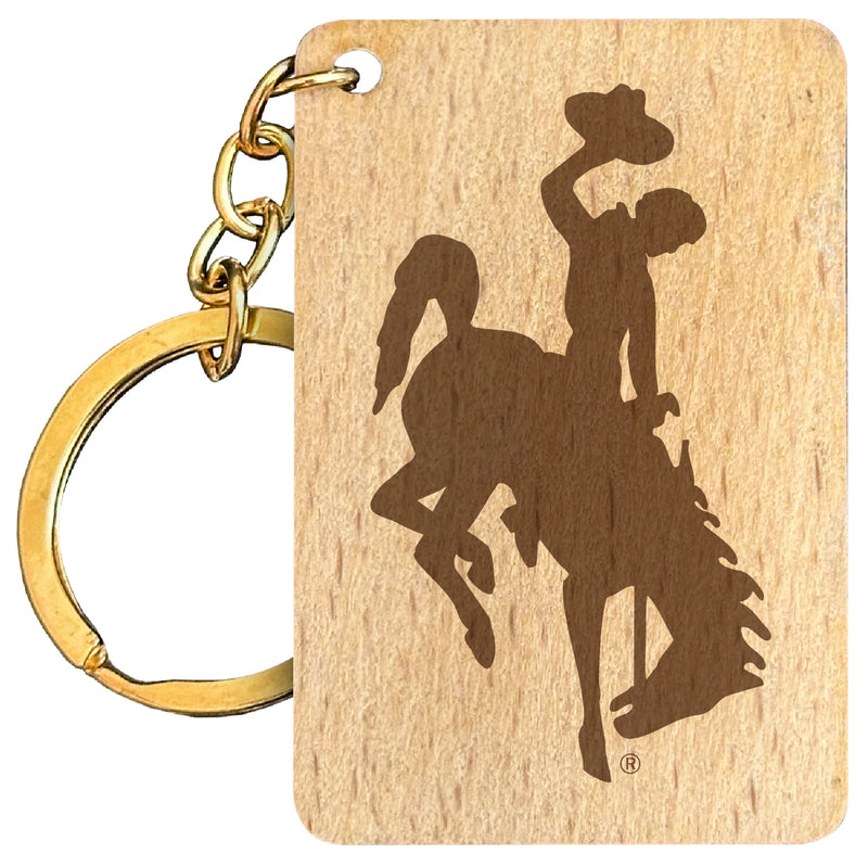 University of Wyoming Engraved Flat Wood Keychain 1.5" x 2.5" Officially Licensed Collegiate Product 4-Pack