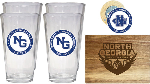North Georgia Nighthawks Officially Licensed Kitchen Gift Pack - Engraved Wood Cutting Board, 4 Pint Glasses & Magnetic Bottle Opener 