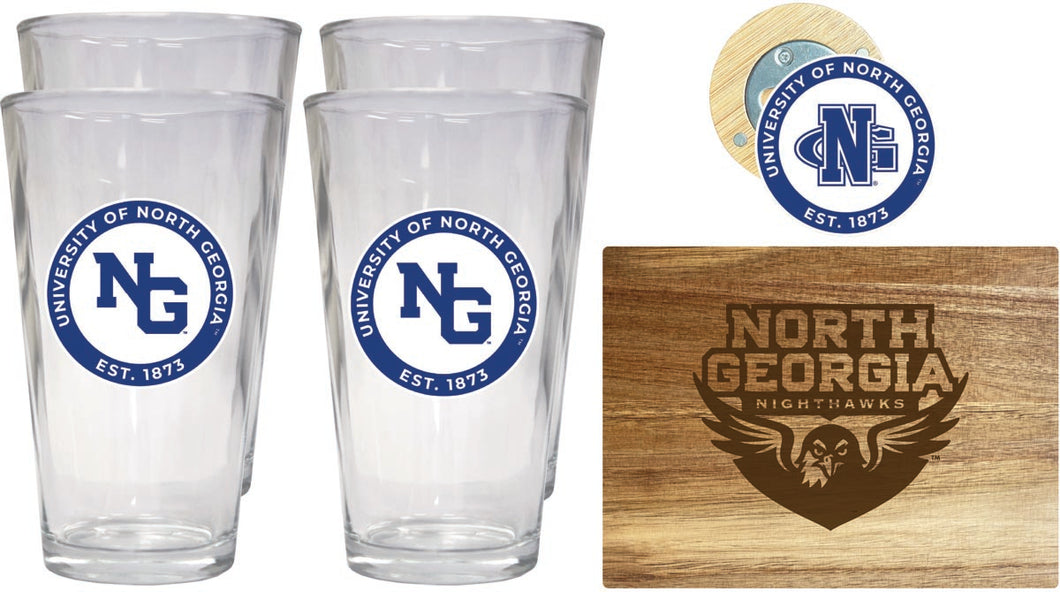 North Georgia Nighthawks Officially Licensed Kitchen Gift Pack - Engraved Wood Cutting Board, 4 Pint Glasses & Magnetic Bottle Opener 