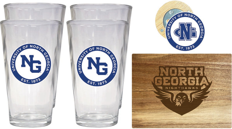 North Georgia Nighthawks Officially Licensed Kitchen Gift Pack - Engraved Wood Cutting Board, 4 Pint Glasses & Magnetic Bottle Opener 