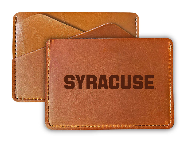 Elegant Syracuse Orange Leather Card Holder Wallet - Slim Profile, Engraved Design