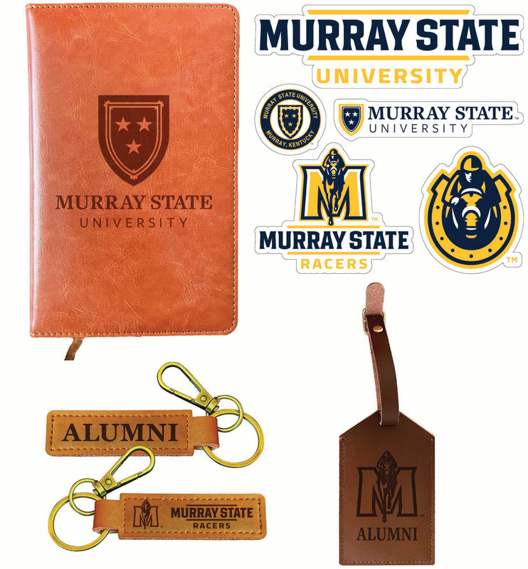 Murray State University Officially Licensed College Graduation Gift Set – Engraved Leather Journal, Leather Alumni Keychain, Luggage Tag & 5-Pack Stickers 