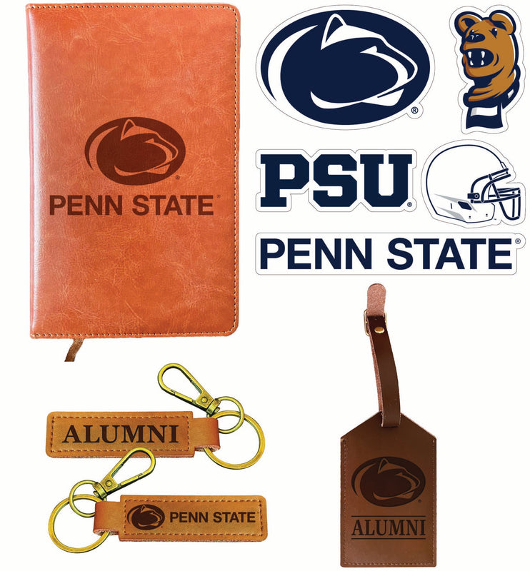 Penn State Nittany Lions Officially Licensed College Graduation Gift Set – Engraved Leather Journal, Leather Alumni Keychain, Luggage Tag & 5-Pack Stickers 