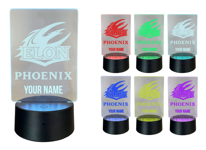 Elon University Officially Licensed Acrylic LED Night Light with Remote and USB Plug in 