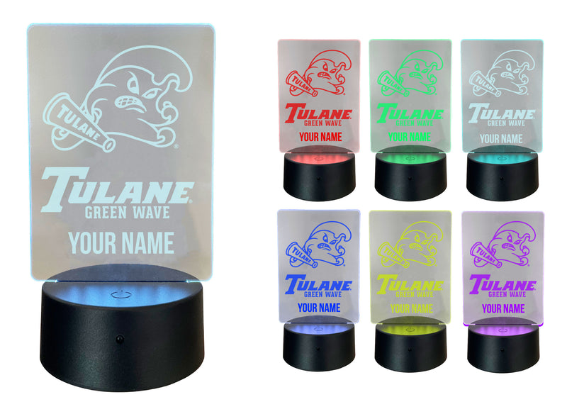 Tulane University Green Wave Officially Licensed Acrylic LED Night Light with Remote and USB Plug in 
