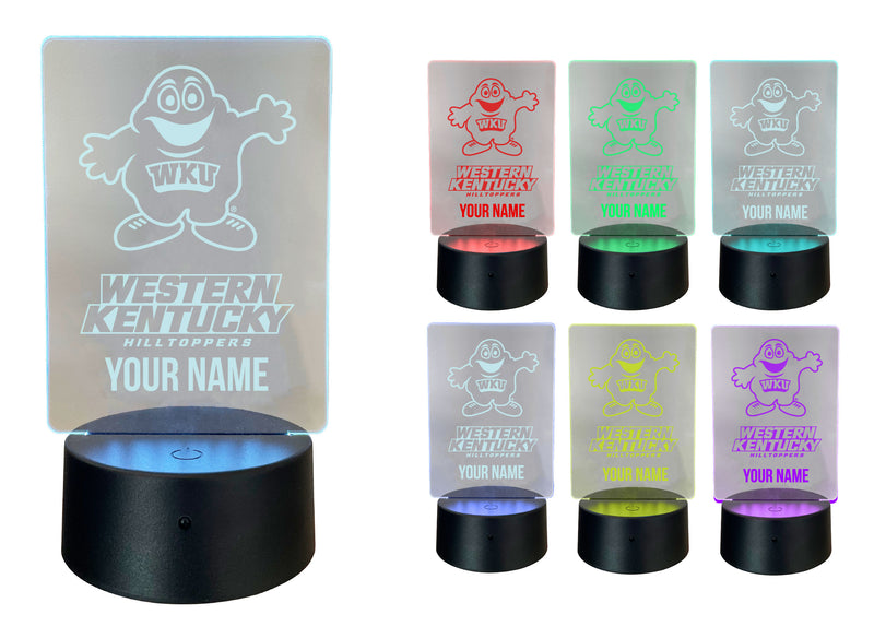 Western Kentucky Hilltoppers Officially Licensed Acrylic LED Night Light with Remote and USB Plug in 