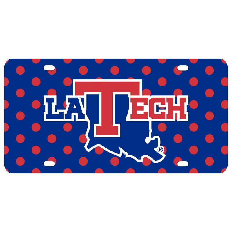 NCAA Louisiana Tech Bulldogs Metal License Plate Polka Dot Design - Lightweight, Sturdy & Versatile