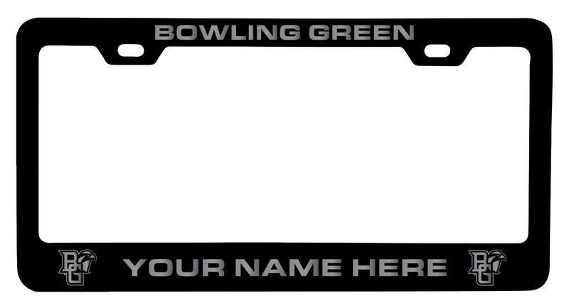 Bowling Green Falcons Customizable Engraved Metal License Plate Frame Officially Licensed Collegiate Product  Black