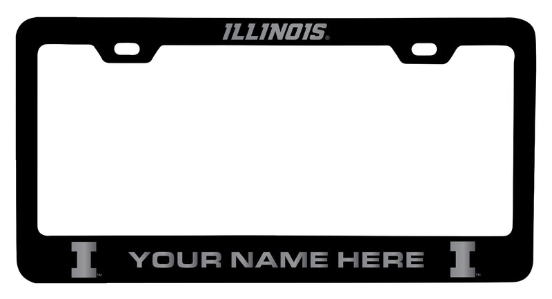 Illinois Fighting Illini Customizable Engraved Metal License Plate Frame Officially Licensed Collegiate Product  Black