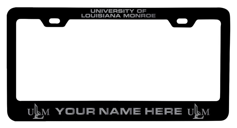 University of Louisiana Monroe Customizable Engraved Metal License Plate Frame Officially Licensed Collegiate Product  Black