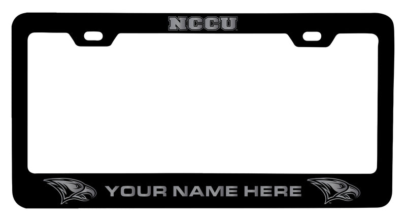 North Carolina Central Eagles Customizable Engraved Metal License Plate Frame Officially Licensed Collegiate Product  Black
