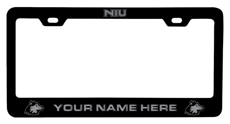 Northern Illinois Huskies Customizable Engraved Metal License Plate Frame Officially Licensed Collegiate Product  Black