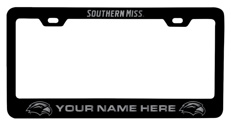Southern Mississippi Golden Eagles Customizable Engraved Metal License Plate Frame Officially Licensed Collegiate Product  Black