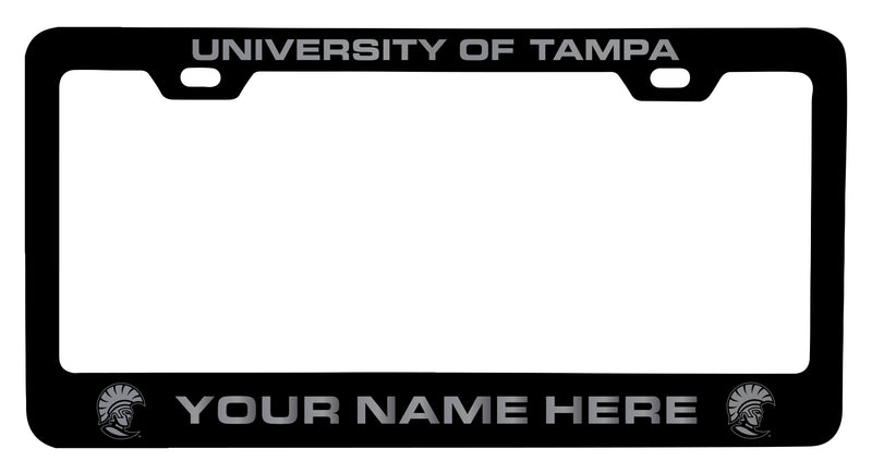 University of Tampa Spartans Customizable Engraved Metal License Plate Frame Officially Licensed Collegiate Product  Black