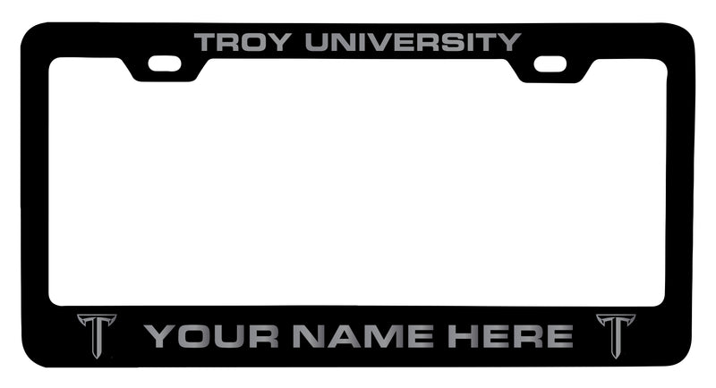 Troy University Customizable Engraved Metal License Plate Frame Officially Licensed Collegiate Product  Black