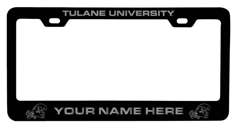 Tulane University Green Wave Customizable Engraved Metal License Plate Frame Officially Licensed Collegiate Product  Black