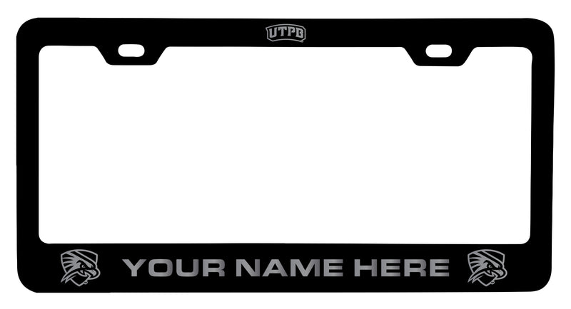 University of Texas of the Permian Basin Customizable Engraved Metal License Plate Frame Officially Licensed Collegiate Product  Black