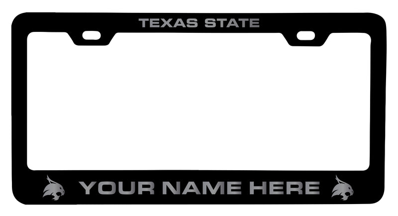 Texas State Bobcats Customizable Engraved Metal License Plate Frame Officially Licensed Collegiate Product  Black