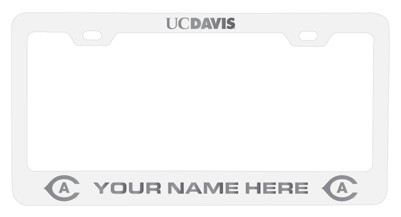 UC Davis Aggies Customizable Engraved Metal License Plate Frame Officially Licensed Collegiate Product White