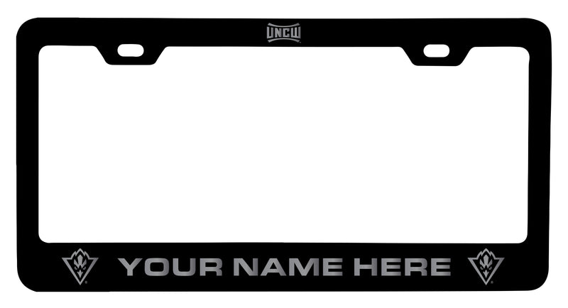 North Carolina Wilmington Seahawks Customizable Engraved Metal License Plate Frame Officially Licensed Collegiate Product  Black