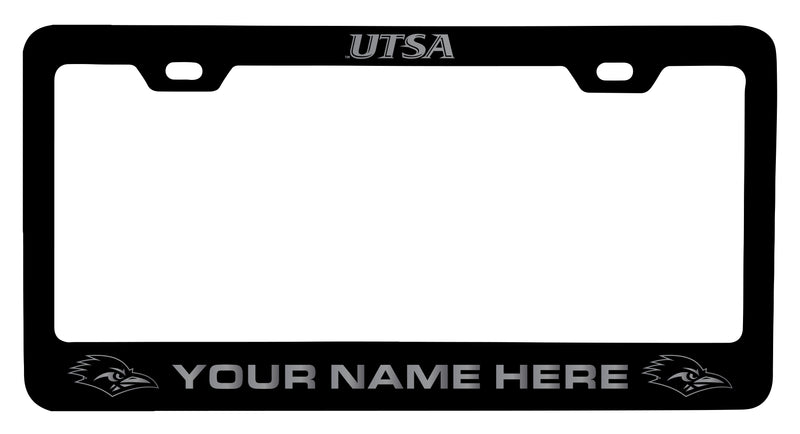 UTSA Road Runners Customizable Engraved Metal License Plate Frame Officially Licensed Collegiate Product  Black
