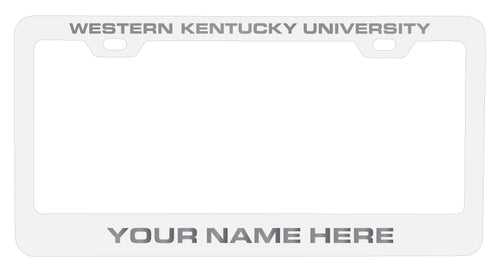Western Kentucky Hilltoppers Customizable Engraved Metal License Plate Frame White Officially Licensed Collegiate Product White