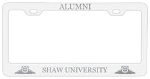 Load image into Gallery viewer, Shaw University Bears Alumni Engraved Metal License Plate Frame White Officially Licensed
