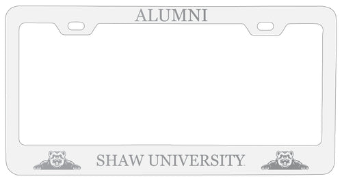 Shaw University Bears Alumni Engraved Metal License Plate Frame White Officially Licensed