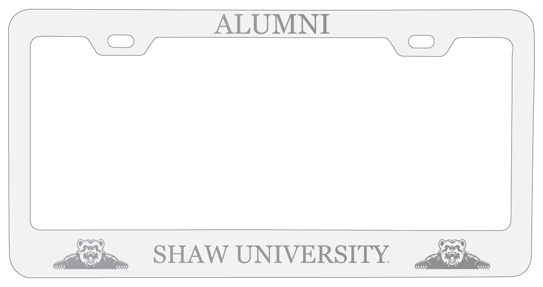 Shaw University Bears Alumni Engraved Metal License Plate Frame White Officially Licensed