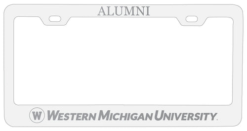 Western Michigan University Alumni Engraved Metal License Plate Frame White Officially Licensed