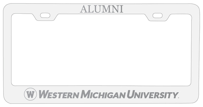 Western Michigan University Alumni Engraved Metal License Plate Frame White Officially Licensed