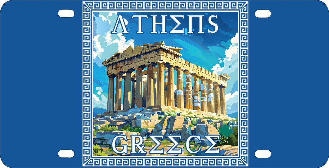 Athens Greece Acropolis in Meander Frame Design Souvenir Mini Metal License Plate 4.75 x 2.25 inch 