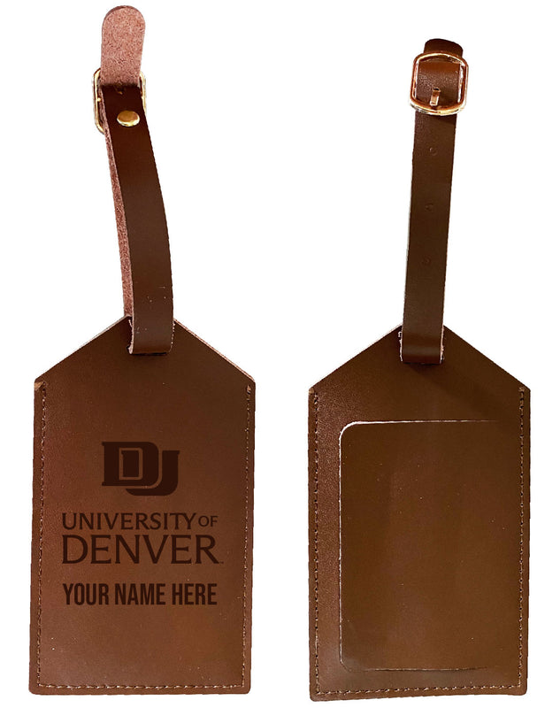 University of Denver Pioneers Premium Leather Luggage Tag - Laser-Engraved Custom Name Option